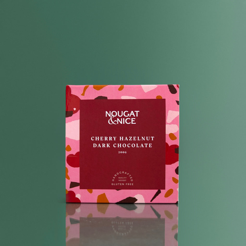 Cherry Hazelnut & Dark Chocolate Nougat 200g – premium artisan nougat with nuts and cherries