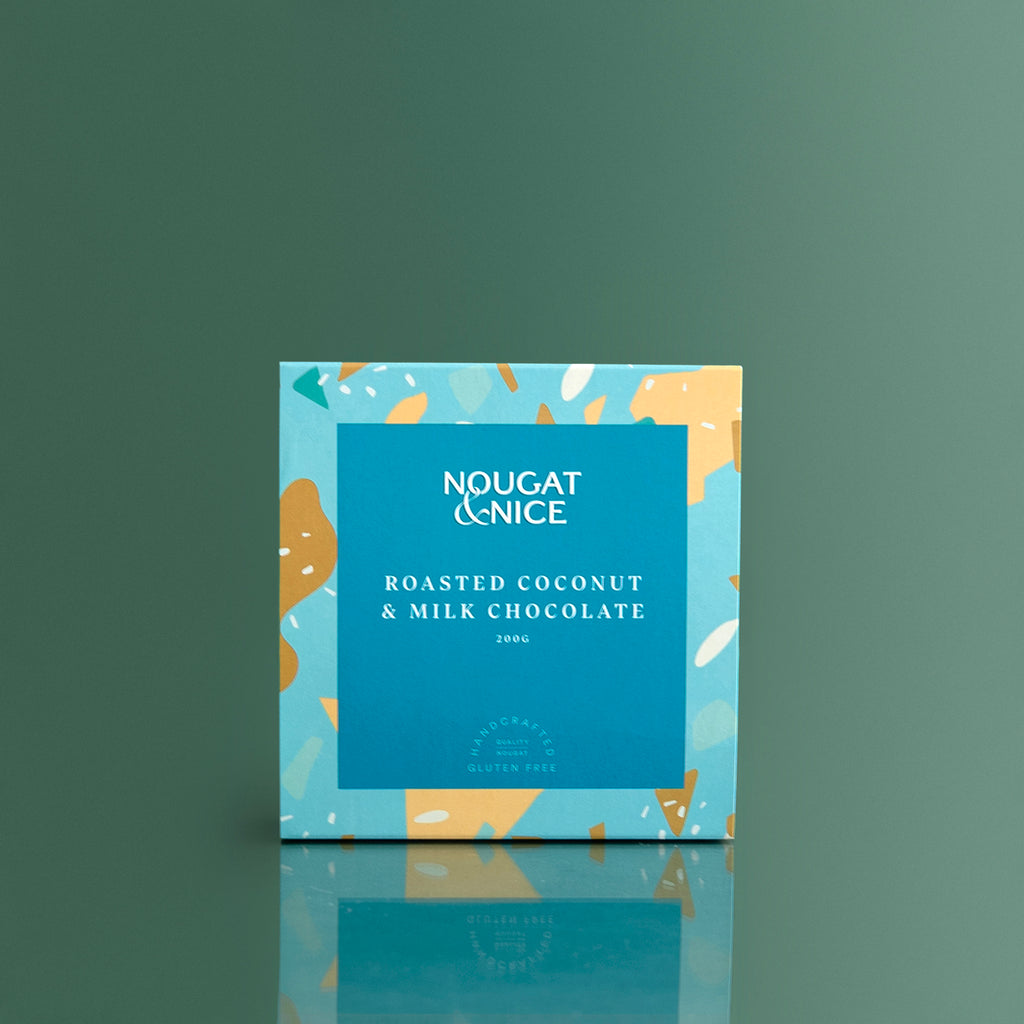 Coconut & Milk Chocolate Nougat 200g – tropical artisan nougat with nuts