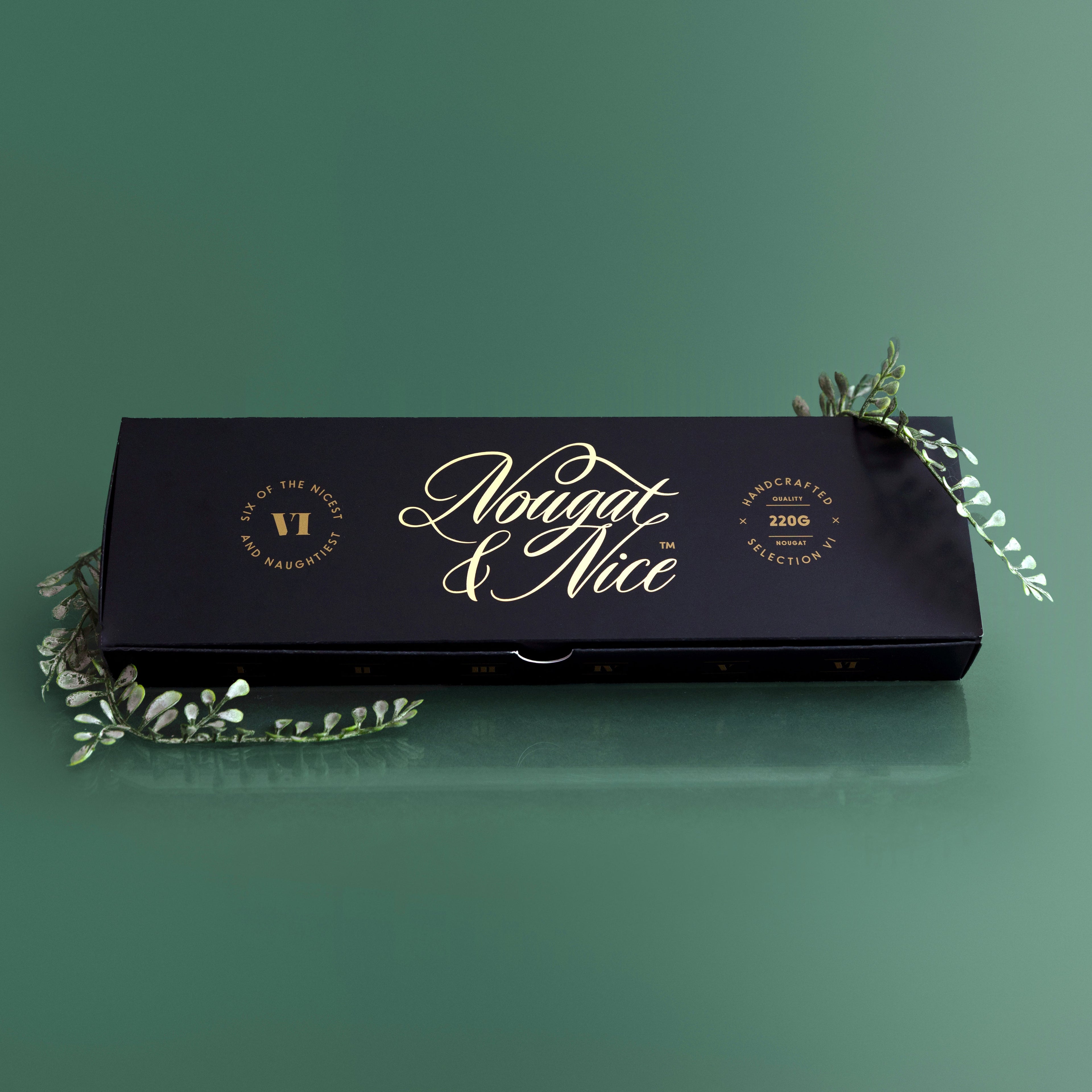 Nougat & Nice nougat chocolate box with decorative toppings. Gift box
